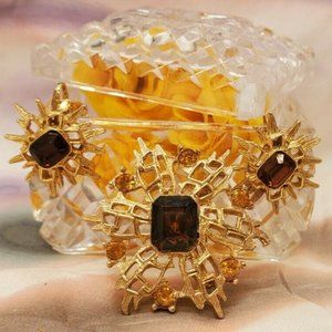 Vintage Unsigned Brown Topaz Amber Brooch